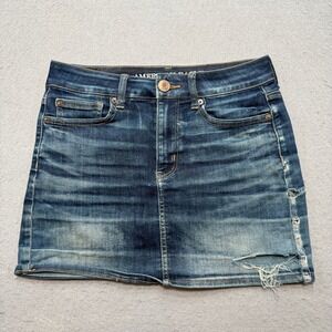 American Eagle Mini Skirt Women's 4 Blue Med Wash Distressed Next Level Stretch
